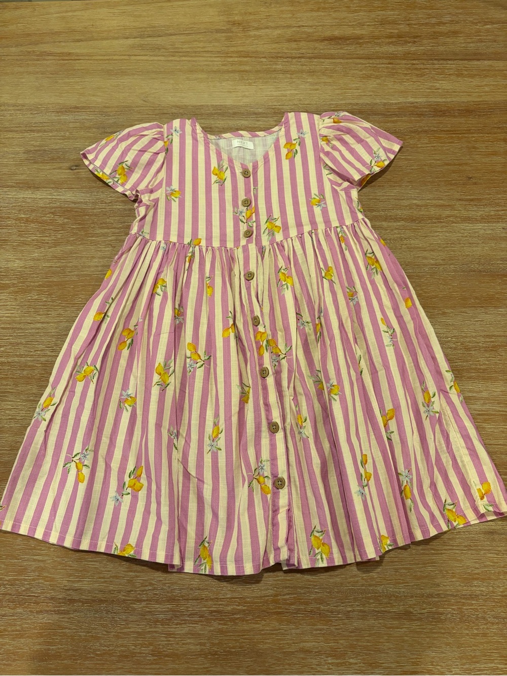 next Lilac & Yellow Striped Button-Front Dress with lemons